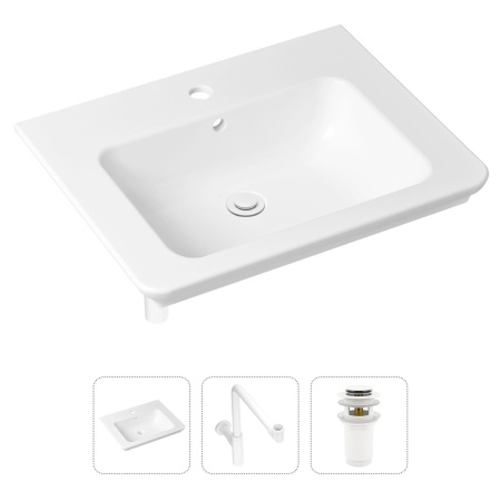 Комплект 3 в 1 Lavinia Boho Bathroom Sink 21520431: врезная фарфоровая раковина 60 см, металлический сифон, донный клапан