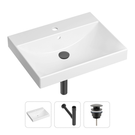 Комплект 3 в 1 Lavinia Boho Bathroom Sink 21520569: врезная фарфоровая раковина 60 см, металлический сифон, донный клапан