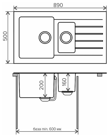 Кухонная мойка TOLERO Twist TTS-890K №001 Серый металлик