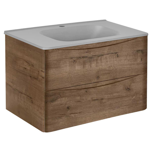 Тумба Vincea Paola 800 подвесная, 2 выкатных ящика soft close, V.Oak с умывальником VCB-2VP800G из искусственного камня, цвет серый