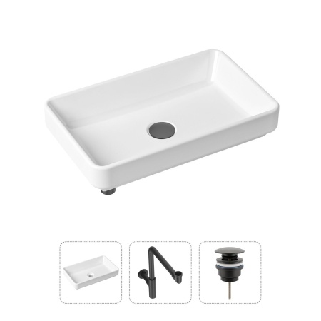 Комплект 3 в 1 Lavinia Boho Bathroom Sink 21520156: накладная фарфоровая раковина 55 см, металлический сифон, донный клапан