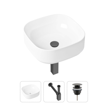 Комплект 3 в 1 Lavinia Boho Bathroom Sink 21520234: накладная фарфоровая раковина 40 см, металлический сифон, донный клапан