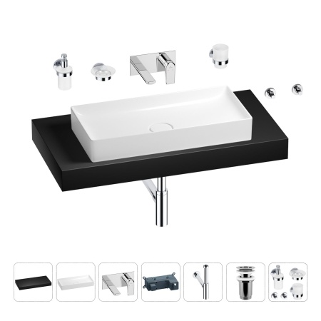 Раковина 75 см со столешницей 100 см Wellsee Pure BY Wellsee 201011661 в наборе 9 в 1: столешница, раковина, встраиваемый смеситель, сифон, выпуск, аксессуары (цвет набора хром)