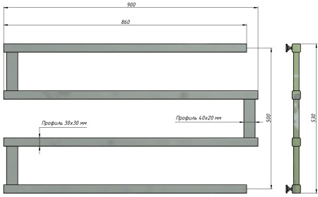 Полотенцесушитель водяной Stinox Optima 900x500, боковое подключение, хром, 1/2" ВР (внутренняя резьба), 4 перекладины