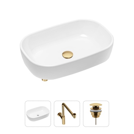 Комплект 3 в 1 Lavinia Boho Bathroom Sink 21520050: накладная фарфоровая раковина 54 см, металлический сифон, донный клапан
