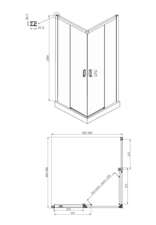 Душевой уголок Ambassador Queen Black 11011203, квадратный, профиль черный, 90х90 см