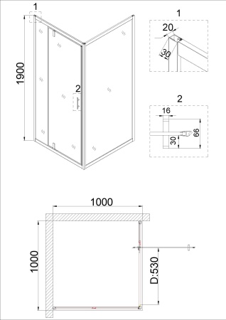 Душевое ограждение Niagara Nova NG-0200-08 BLACK 1000х1000х1900 квадрат, дверь распашная