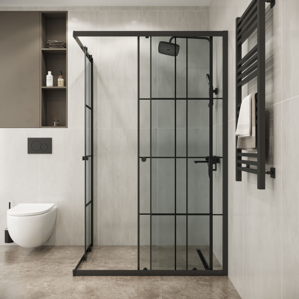 Душевое ограждение Niagara Eco NG-1018-14QKL (100х80х190) прямоугольник,раздвижное,черный,стекло клетка