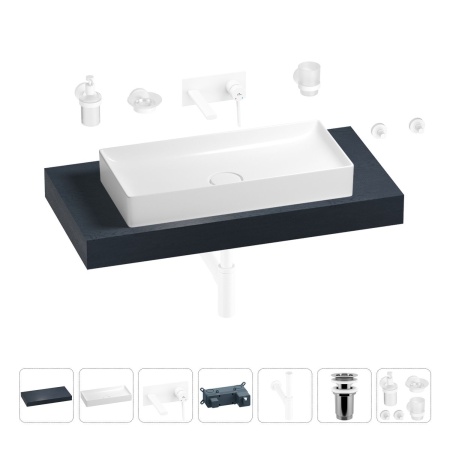 Раковина 75 см со столешницей 100 см Wellsee Pure BY Wellsee 201011590 в наборе 9 в 1: столешница, раковина, встраиваемый смеситель, сифон, выпуск, аксессуары (цвет набора матовый белый)