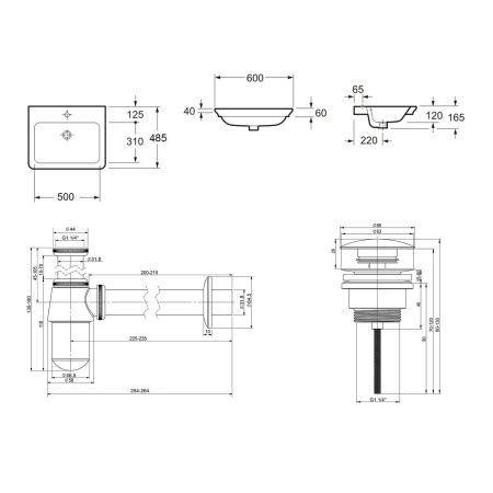 Комплект 3 в 1 Lavinia Boho Bathroom Sink 21520382: врезная фарфоровая раковина 60 см, металлический сифон, донный клапан