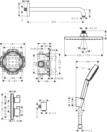 Hansgrohe Ecostat Square Термостат скрытого монтажа для 2 потребителей бронза 15714140