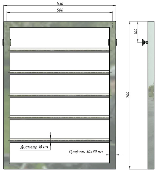 Полотенцесушитель водяной Stinox Corsa 500x700, нижнее подключение, хром, 1/2" ВР (внутренняя резьба), 5 перекладин