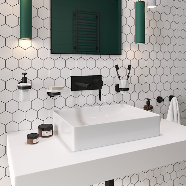 Стеклянный стакан для зубных щеток и пасты с латунным настенным держателем Wellsee Finishing Touch 182507000 (цвет стакана матовый, цвет держателя черный матовый)