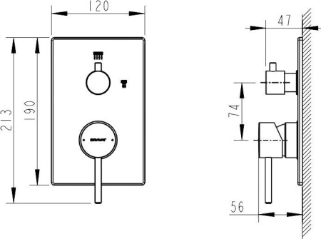 Смеситель для ванны и душа Bravat Arc P69193C-2-ENG