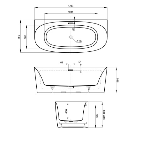 Акриловая ванна в наборе 3 в 1: пристенная ванна, каркас, экран Wellsee Belle Spa 2.0 235804000
