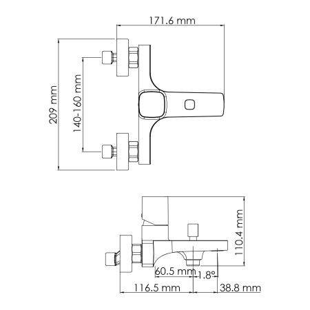 Смеситель для ванны Wasserkraft Naab 8601 с коротким изливом