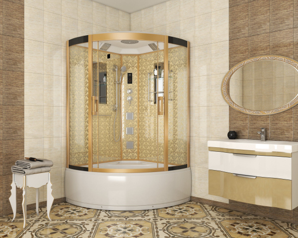 Душевая кабина Niagara Luxe NG-7744G 120x120х215, высокий поддон, стенки золото