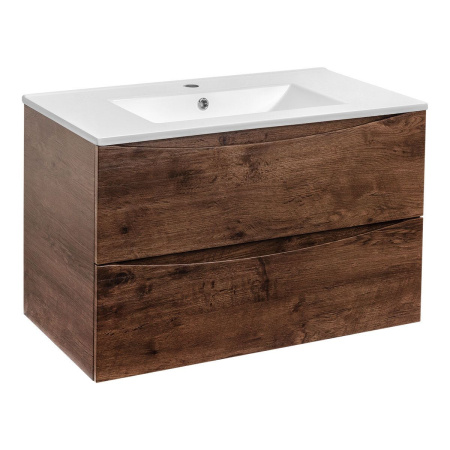 Тумба Vincea Mia 800 подвесная, 2 выкатных ящика soft close, R.Wood с умывальником VBS-13980 керамическая, цвет белый
