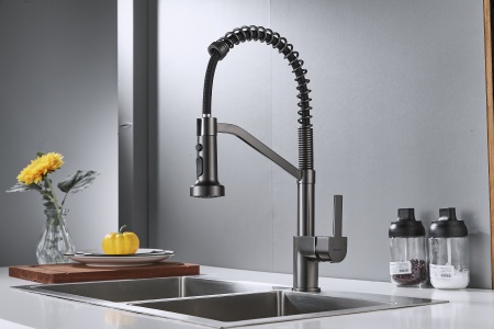 Смеситель для кухни с гибким изливом Shevanik S963T, оружейная сталь
