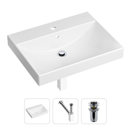 Комплект 3 в 1 Lavinia Boho Bathroom Sink 21520556: врезная фарфоровая раковина 60 см, металлический сифон, донный клапан