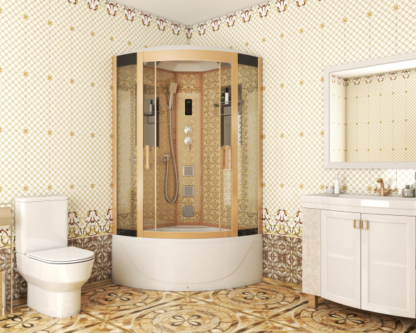 Душевая кабина Niagara Luxe NG-7710G 100x100x215, высокий поддон, стенки золото