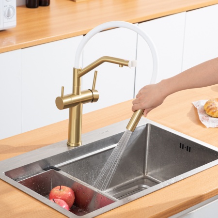 Смеситель для кухни с гибким изливом и подключением фильтра GAPPO G4399-83, золотой сатин