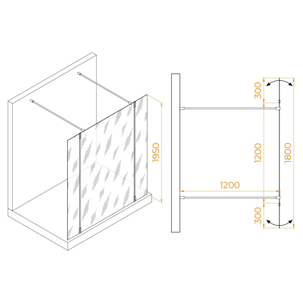 Душевая перегородка RGW WA-052W (WA-016W+2Z-071W) 1200