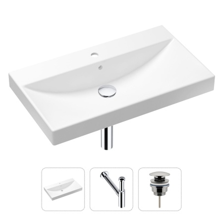 Комплект 3 в 1 Lavinia Boho Bathroom Sink 21520631: врезная фарфоровая раковина 80 см, металлический сифон, донный клапан