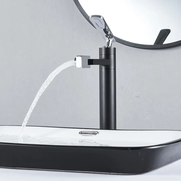 Смеситель для раковины с поворотным носиком Shevanik S6611H, черный/хром