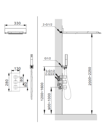 Встраиваемая душевая система с термостатом ALTROBAGNO Каската (Cascata) 040101 Cr