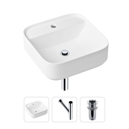 Комплект 3 в 1 Lavinia Boho Bathroom Sink 21520295: накладная фарфоровая раковина 42 см, металлический сифон, донный клапан