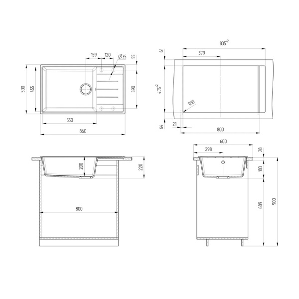 Кухонная мойка Ulgran Quartz Prima 860-10, песок