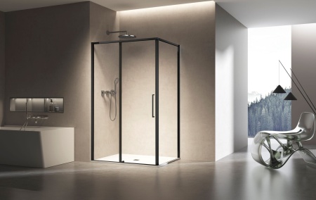 Душевой уголок Слим 8мм (Slim 8mm) VSR-6SL8011CLB, 1100*800, черный, стекло прозрачное