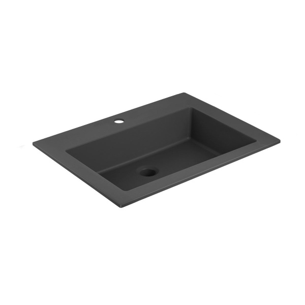 Тумба Vincea Chiara 2D 600 подвесная, 2 выкатных ящика soft-close, N.Oak с умывальником VCB-13600B из кварца, цвет черный