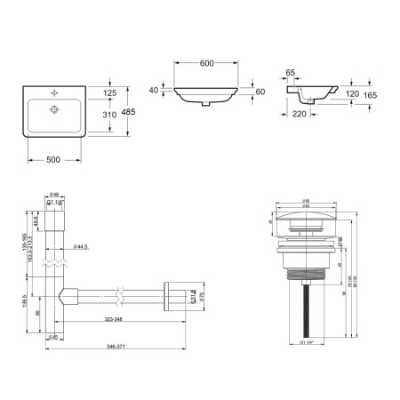 Комплект 3 в 1 Lavinia Boho Bathroom Sink 21520408: врезная фарфоровая раковина 60 см, металлический сифон, донный клапан