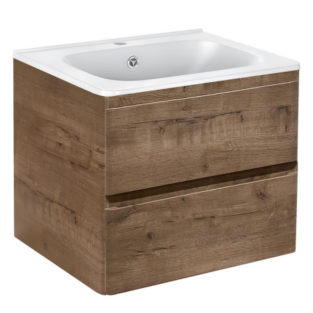 Тумба Vincea Vico 600 подвесная, 2 выкатных ящика soft close, V.Oak с умывальником VCB-2VP600W из искуственного камня, цвет белый