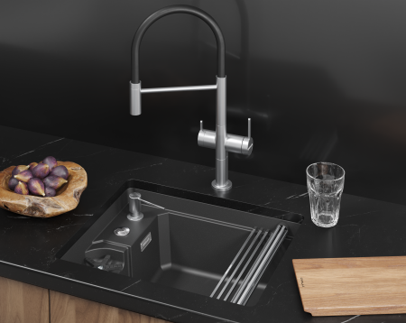 Мойка для кухни Granula Kitchen Space Rinzer 5505RU черный, 55х45 см, прямоугольная