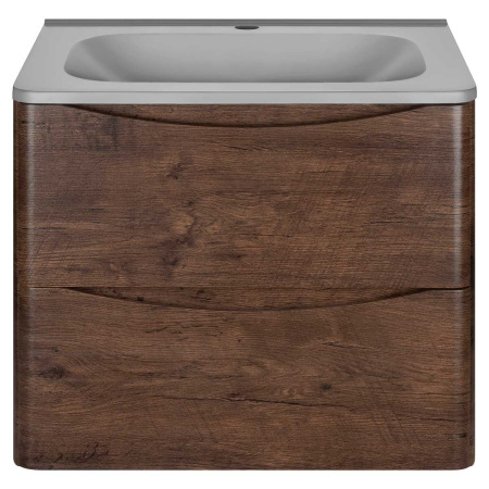 Тумба Vincea Paola 600 подвесная, 2 выкатных ящика soft close, R.Wood с умывальником VCB-2VP600G из кварцевого камня, цвет серый