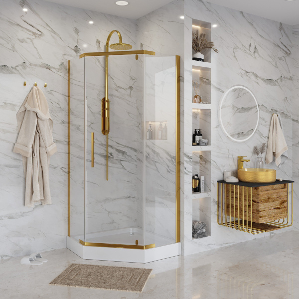 Душевое ограждение Niagara Nova NG-6434-08 GOLD 100x100x190 трапеция, дверь распашная