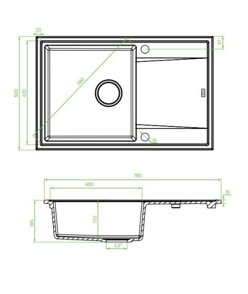 Мойка кухонная Laveo Megalo SBE_711T прямоугольная черный