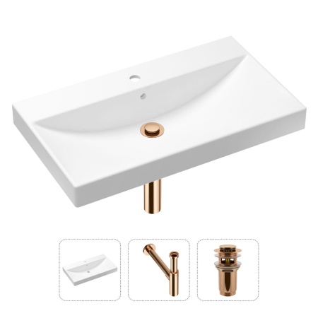 Комплект 3 в 1 Lavinia Boho Bathroom Sink 21520636: врезная фарфоровая раковина 80 см, металлический сифон, донный клапан