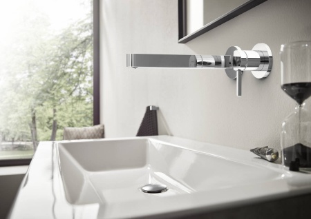 Hansgrohe Finoris Смеситель для раковины однорычажный скрытого монтажа настенный с изливом 22.8 см белый матовый 76050700