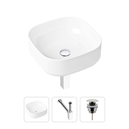 Комплект 3 в 1 Lavinia Boho Bathroom Sink 21520232: накладная фарфоровая раковина 40 см, металлический сифон, донный клапан