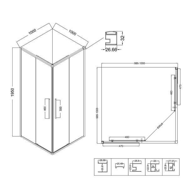 Душевое ограждение  Niagara Nova  NG-2824-34BLACK (100*100*195) квадрат, двери раздвижные
