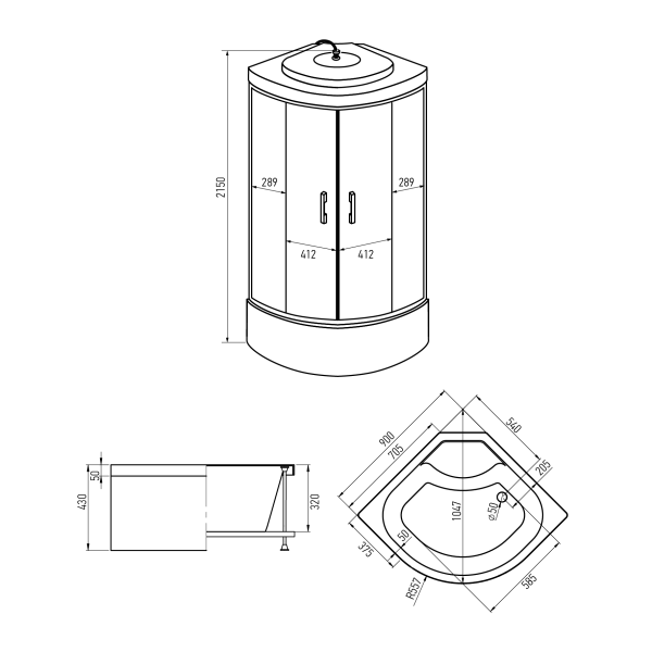душевая кабина ERLIT™ ER5709TP-C2-RUS (900*900*2150)