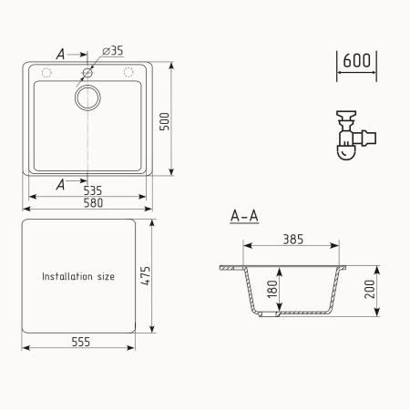 Кухонная мойка Ulgran Quartz Forte 580-03, десерт