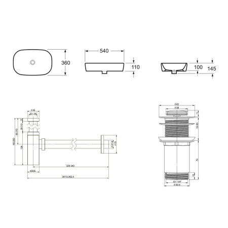 Комплект 3 в 1 Lavinia Boho Bathroom Sink 21520023: накладная фарфоровая раковина 54 см, металлический сифон, донный клапан