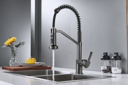 Смеситель для кухни с гибким изливом Shevanik S963T, оружейная сталь