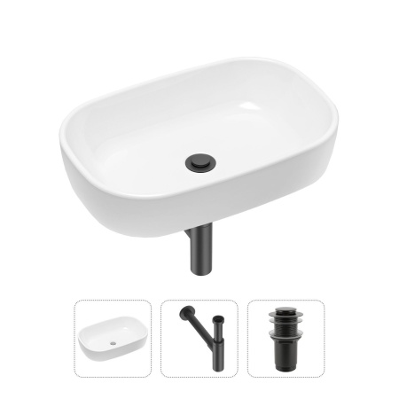 Комплект 3 в 1 Lavinia Boho Bathroom Sink 21520037: накладная фарфоровая раковина 54 см, металлический сифон, донный клапан