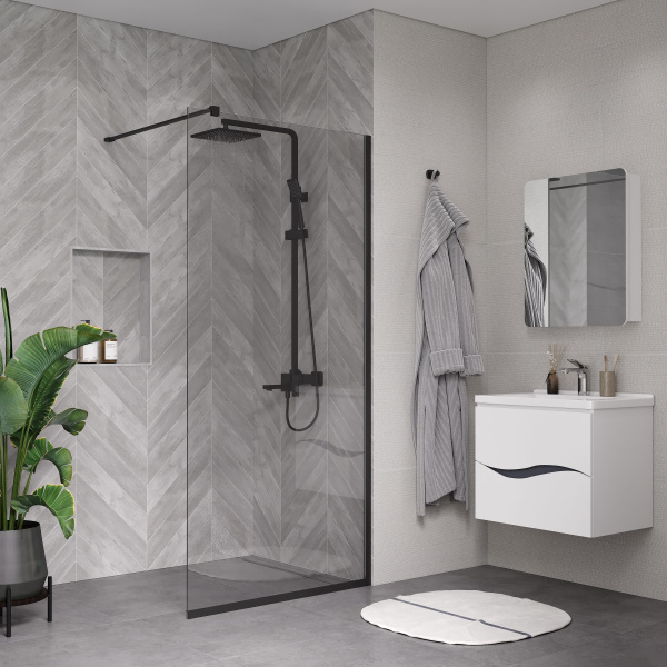 Душевая перегородка ограждение Reflexion RX200100CBL-13 Walk in 200x100см прозрачное закаленное стекло 8мм черный профиль